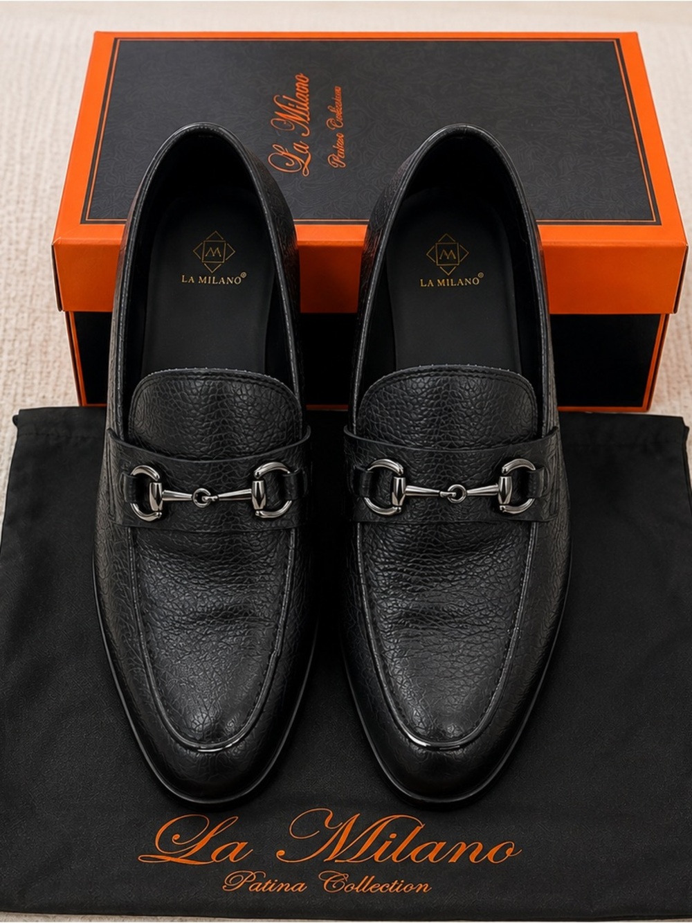 La Milano Men’s Black Leather Horsebit Loafers Size 11